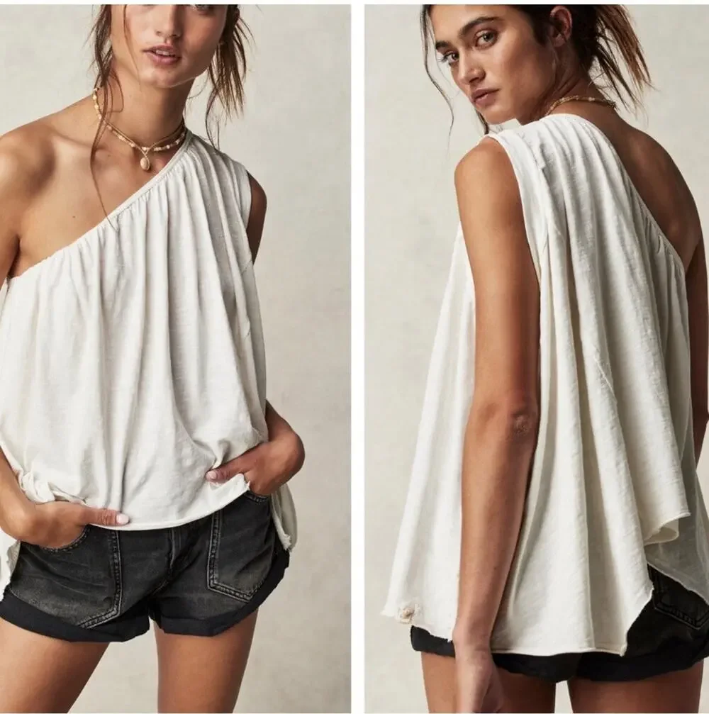 NWOT Free People We The Free Spring Break One Shoulder Top White Large